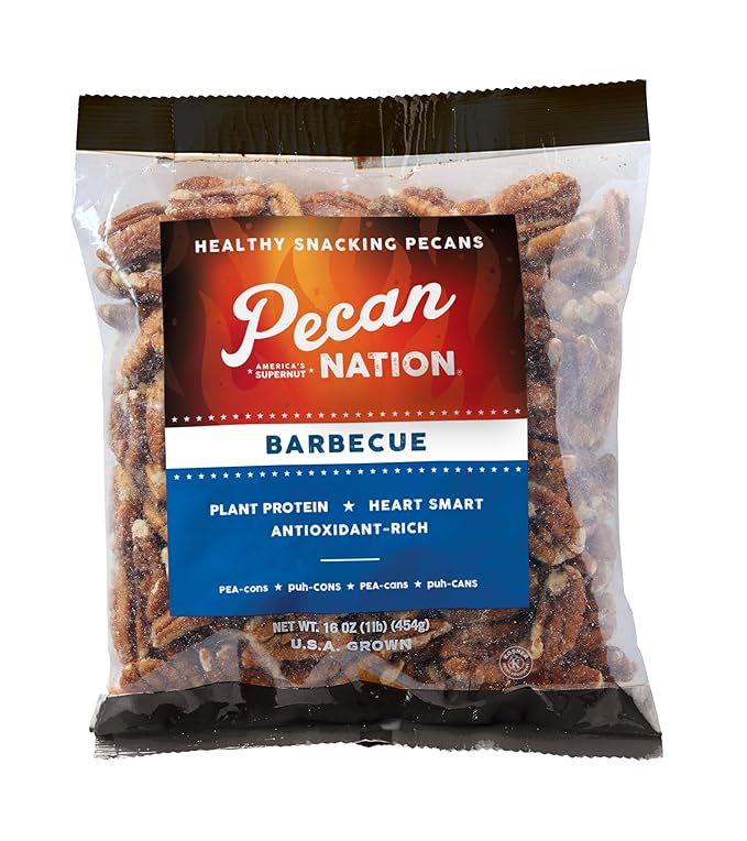 Pecan Nation Barbecue Georgia Pecan Halves 16 oz. Natural No preservatives Antioxidant-Rich Low Carb Dry Roasted Healthy Snacking Pecans for Adults and Kids (2 Pack)