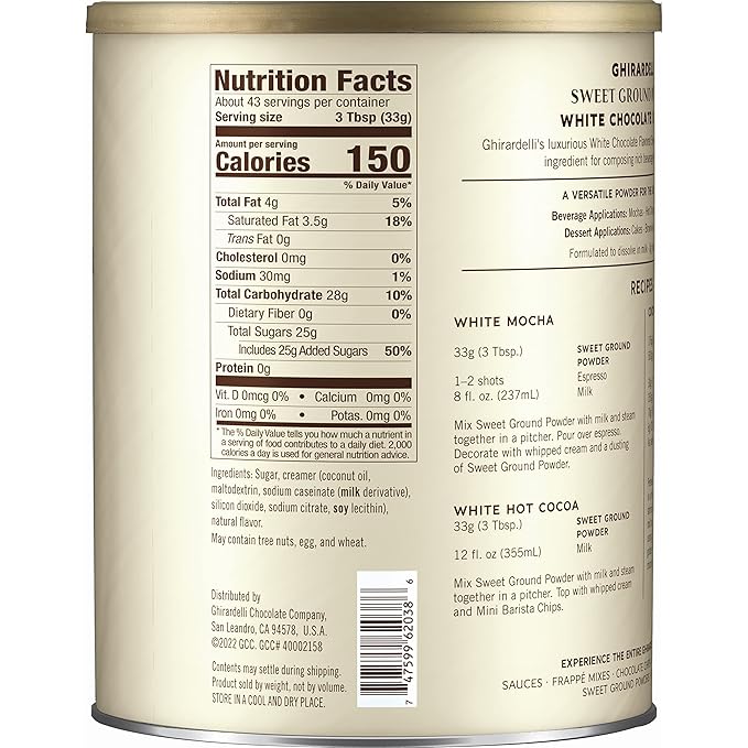 Ghirardelli Sweet Ground White Chocolate Flavor Powder 3.12 lbs.