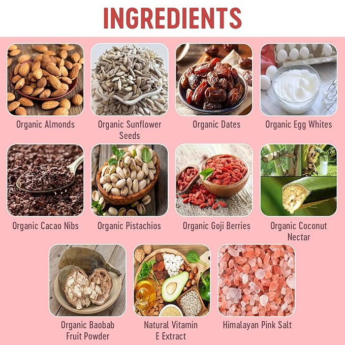 Mammoth Bar Goji Berry Trail Mix Mini Bar - Mini Organic Snack Bar Packed with 4g Protein. Made with Goji Berries Almonds Pistachios Sunflower Seeds &amp Egg White Protein. Paleo • Gluten Free • R