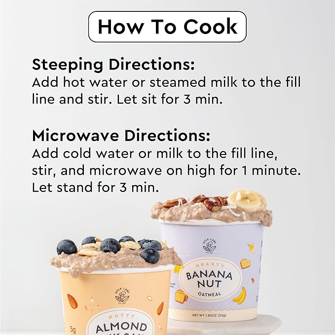 Mylk Labs Banana Nut Protein Oatmeal Cups Whole Grain Low Sugar High Fiber Breakfast with Superfoods Quick &amp Easy On the Go Instant Oatmeal Rolled Oats Gluten Free Vegan Nut Free 6 Pack