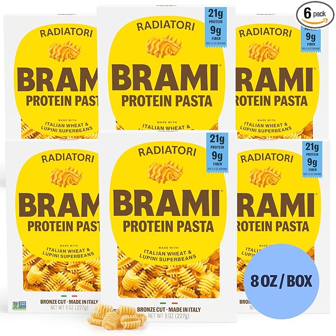 Brami Radiatori Italian Protein Pasta | Low Carb | High Fiber | High Protein | Keto | Non-GMO | Made in Italy | Dry Pasta | Semolina Pasta | Fortified with Heart Healthy Lupini Beans | 8oz (Pack of 6)