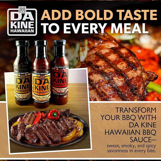 Da Kine Hawaiian BBQ Sauce - Premium Gourmet Barbecue Sauce Gluten-Free Flavored Seasoning &amp Dipping BBQ Spices for Meat Fish &amp Vegetables Grill &amp Kitchen Essentials - 3 Flavors 12 oz