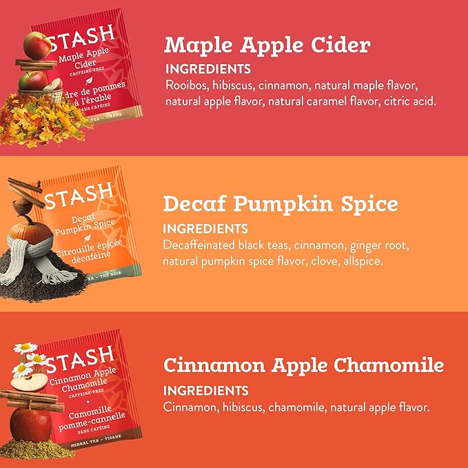 Stash Tea Fall for Autumn 6 Flavor Tea Sampler 6 Boxes With 20 Tea Bags Each (120 Tea Bags Total)