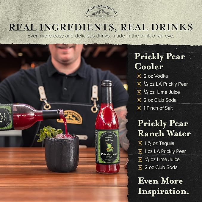 Liquid Alchemist Prickly Pear Syrup for Cocktails - Real Ingredients Make our Mixer Perfect for a Summer Cocktail and Margarita Mix - Vegan &amp Non-GMO (25.4 oz)