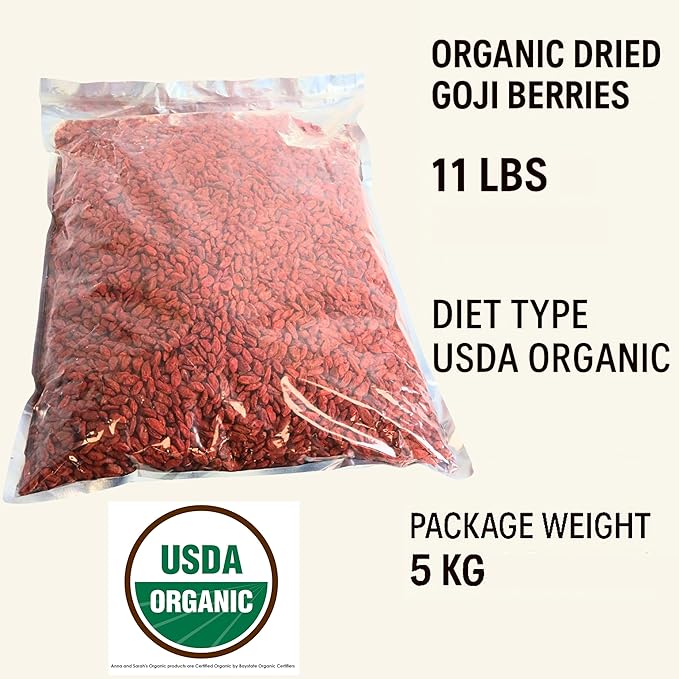 Organic Dried Goji Berries Bulk 11 Lbs Largest Size Fruit Superfood Natural Handpicked Raw Natural Vegan Non-GMO Kosher Gluten Free in Bag