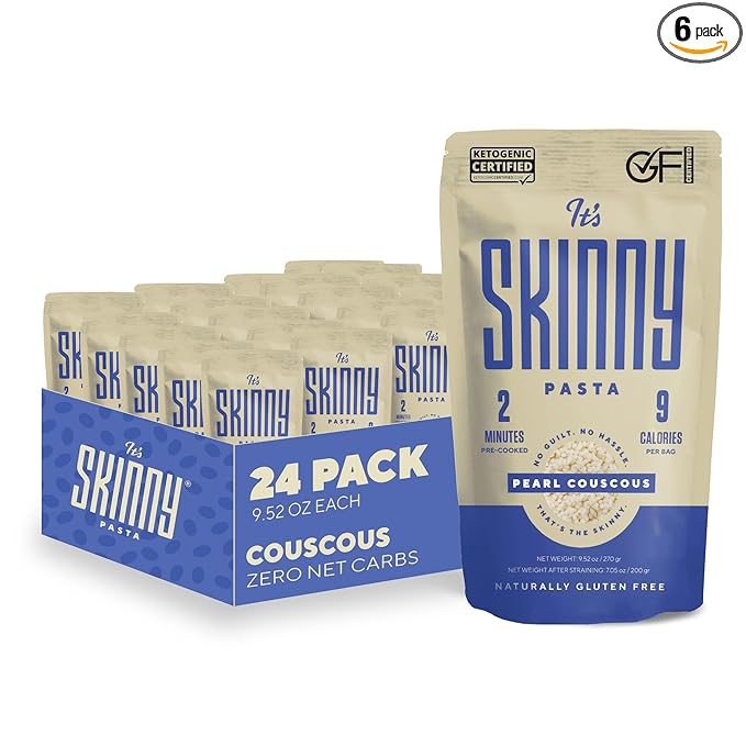 It’s Skinny Pearl Couscous – Low Carb Pasta Gluten Free Keto &amp Vegan-Friendly Shirataki Konjac Sugar-Free High in Fiber Only 4.5 Calories Per Serving Ready in 2 Minutes (24 Packs)