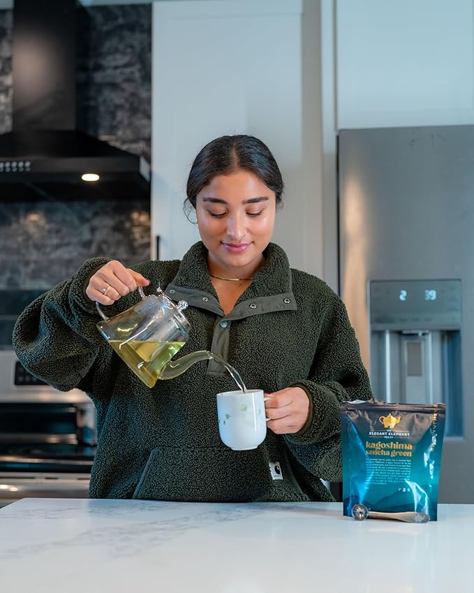 Japanese Sencha Green Tea Organic Loose Leaf Sencha Tea – Antioxidant &amp Detox Support – Refreshing Hot or Iced Green Tea – 4 oz Resealable Bag (Makes 50 Cups) – The Elegant Elephant