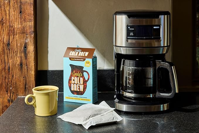 GRADY’S COLD BREW New Orleans Style - DECAF 100% Arabica Ground Coffee &amp Chicory Pouches ONE Bundle of 4 Easy-to-Brew Bean Bags Makes 12 drinks