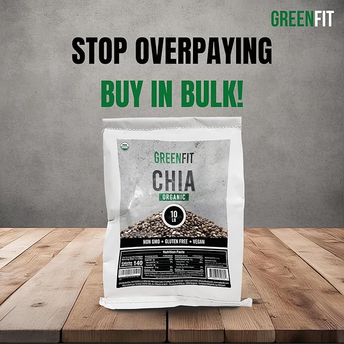 Greenfit Organic Premium Bulk Chia Seeds (10Lbs Bag) | A+ Grade Chia | Nutrient-Packed Superfood | Non-GMO | Gluten-Free Chia Seeds Bulk | Vegan