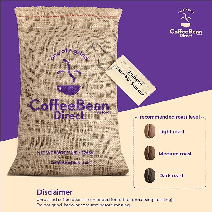 Coffee Bean Direct Unroasted Colombian Supremo 5 Pound (Pack of 1)