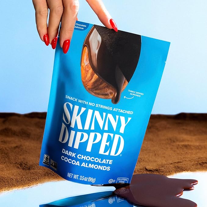 SkinnyDipped Dark Chocolate Cocoa Almonds Healthy Snack Plant Protein Gluten Free 3.5 oz Resealable Bags (Pack of 5)