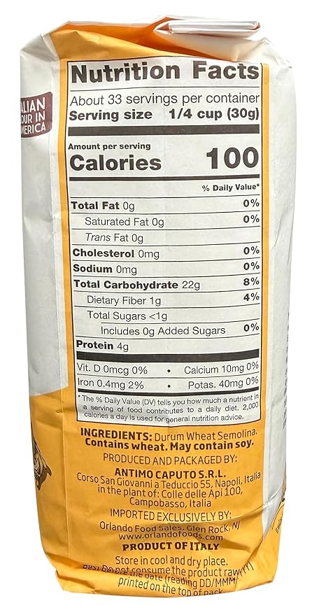 Antico Molino Caputo Semola Di Grano Duro Rimacinata (Reground Semolina Flour) - Pack 4