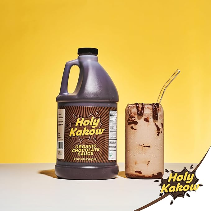 Holy Kakow Organic Chocolate Syrup - Organic Chocolate Sauce Organic Add to Mochas Waffles &amp Ice Cream Made with Colombian Sugar Real Food Ingredients Specific Flavor - 64oz