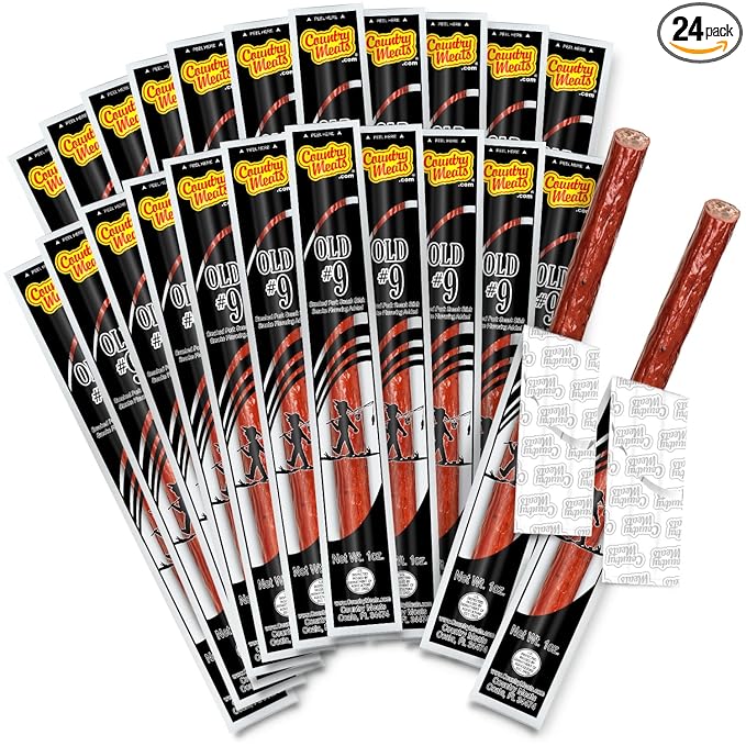 Country Meats Meat Sticks 0 Trans Fat USDA Certified Good Source of Protein Carb Conscious Snack (24 Meat Sticks Old #9)