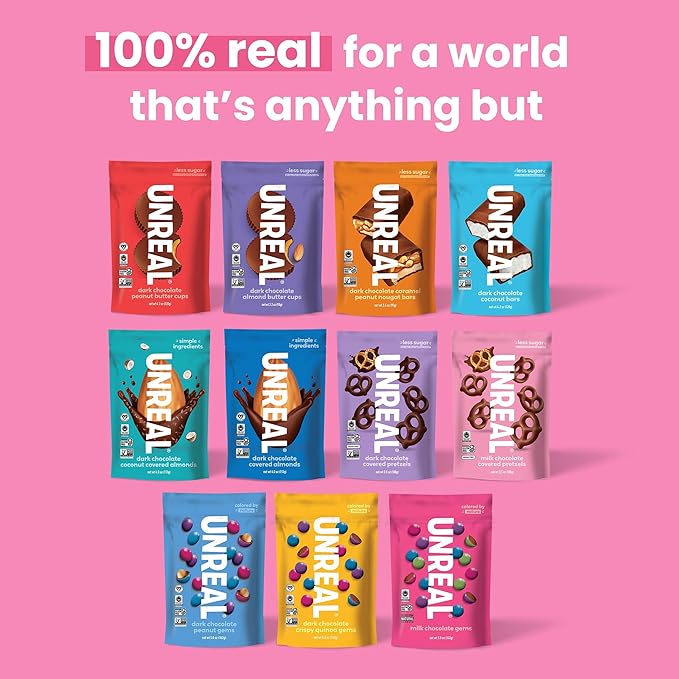 UNREAL Milk Chocolate Gems | Certified Fair Trade Non-GMO | Made with Gluten Free Ingredients and Colors from Nature | No Sugar Alcohols or Soy | 12 Snack Packs