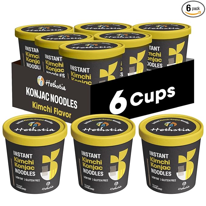 Hethstia Konjac Noodles Kimchi Soup– 6-Pack Shirataki Angel Hair Pasta Low Carb Instant Asian Konjac Ramen Kimchi Broth Low GI Gluten-Free Low Fat Low Calorie Healthy &amp Holiday Food Gift