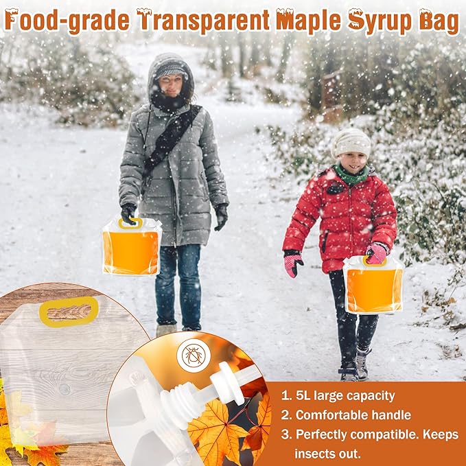 15 Sets Maple Syrup Tapping Kit 15 Tree Taps 15 Collection Bag with Lid (5 L) 15 Silicone Plug 32.8 Ft Tube BPA Free Maple Tree Tapping Kit Supplies for Experts Beginners