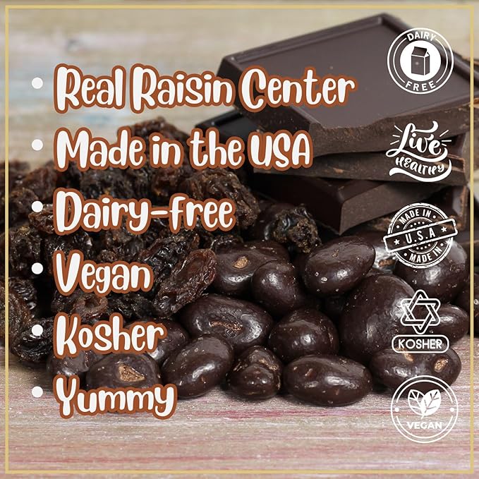 Gourmet Dark Chocolate Covered Raisins by It's Delish 3 LBS Jumbo Container | Dark Chocolate Raisins Candy Snack for Parties or Holiday Events and Healthy Snacking | USA Made Vegan Kosher