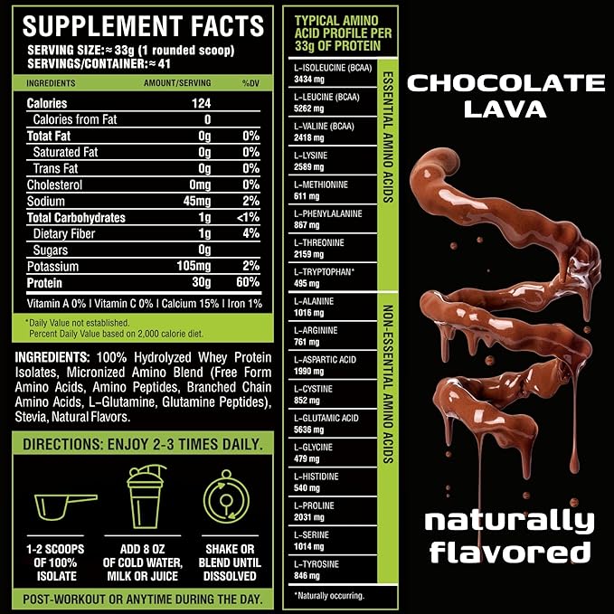 MFL 100% Isolate Protein l 30g of Protein l BCAAs l Keto Friendly l Low Carbs l Gluten Free l 3 lbs. (Chocolate Lave)