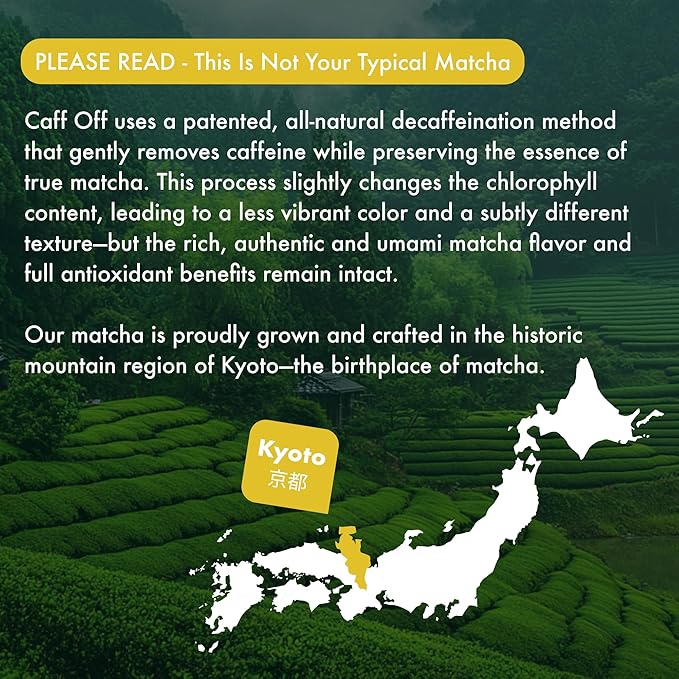 Caff Off Decaf Lemon Matcha Green Tea Powder From Japan – 3.52 oz / 100 g – Ceremonial Grade &amp Sugar-Free – No Fillers or Milk Powders – Naturally Decaffeinated Without Chemicals – Tested for Heav