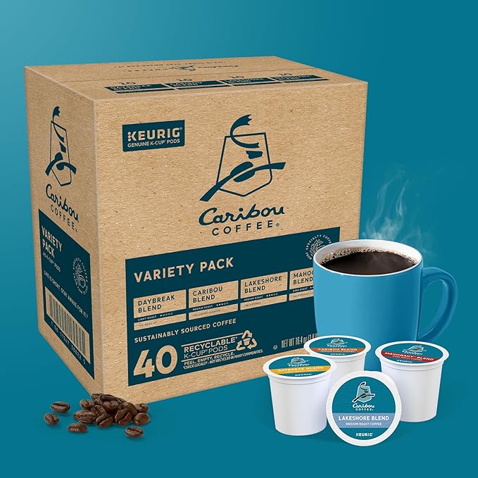 Caribou Coffee Single Serve Keurig K-Cup Pod Variety Pack Light Medium and Dark Roast Coffees 40-Count Box(Pack of 1)