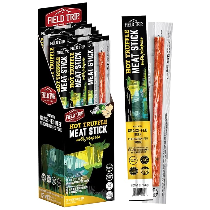 Field Trip Grass Fed Hot Truffle Jerky Snack Sticks Keto Paleo Gluten Free Allergy Friendly Snack High Protein 90 Calorie Snack 1oz 24 Pack
