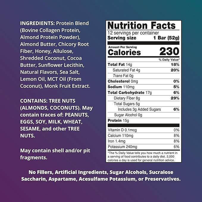 Fuel 4 Ever Collagen Protein Bars | 15G Protein Gluten Free Dairy Free No Stevia or Artificial Ingredients Added Sweetened with Honey | Lemon Coconut Flavor (Box of 12)