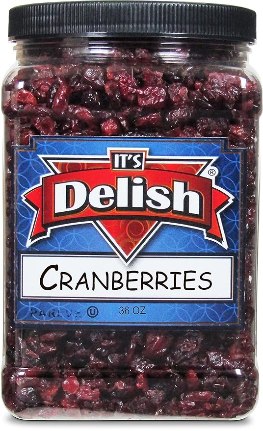 Dried Cranberries by It's Delish 36 Oz Jumbo Container – Bulk Fresh Cranberry Dried Fruit – Great for Salads Topping Cooking Baking Snacking and Mixes - Vegan OU Kosher Certified