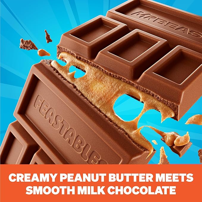 MrBeast Feastables Peanut Butter Milk Chocolate Bar King Size 10 Count Creamy Peanut Butter Chocolate Candy Fairtrade Cocoa 2.1oz Each