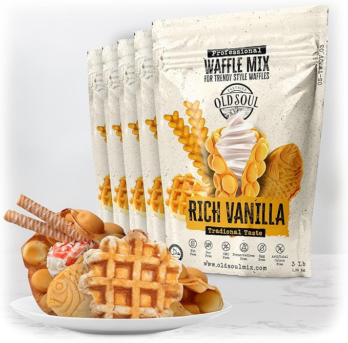 Trendy Waffle &amp Pancake Mix | Bubble Belgian Cone | Natural Ingredients | Easy Preparation | Reach Vanilla Flavor | 15 Lbs