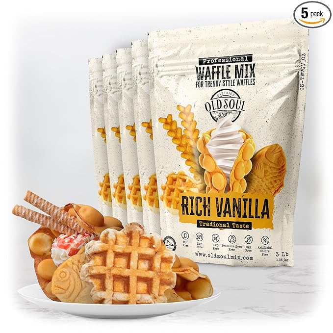 Trendy Waffle &amp Pancake Mix | Bubble Belgian Cone | Natural Ingredients | Easy Preparation | Reach Vanilla Flavor | 15 Lbs