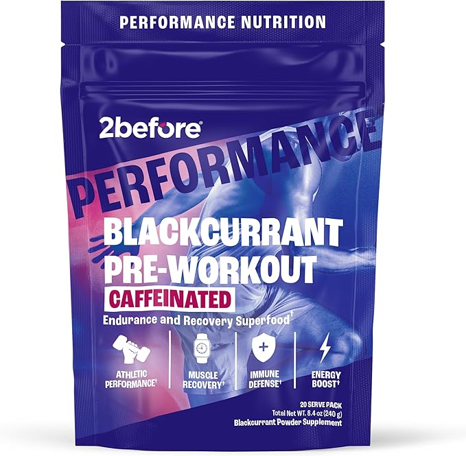 2before Blackcurrant I All Natural Vegan Pre Workout with 120mg Caffeine I Clean Energy Endurance Recovery I Pre Workout Women and Men I 20 Servings Pouch I Informed Sports Certified