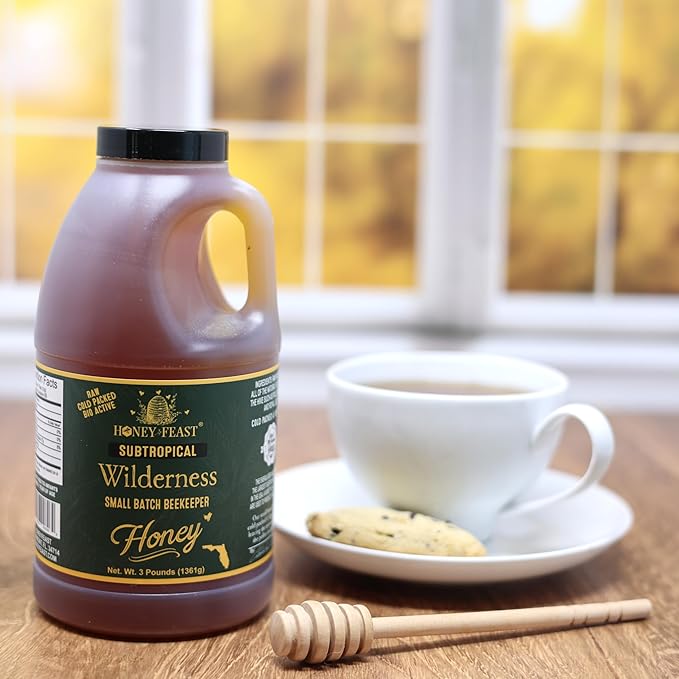 HONEY FEAST Subtropical Wilderness Honey 3 Pounds (Pack of 2) Raw &amp Unfiltered – Small-Batch Beekeeper Craft Treasure