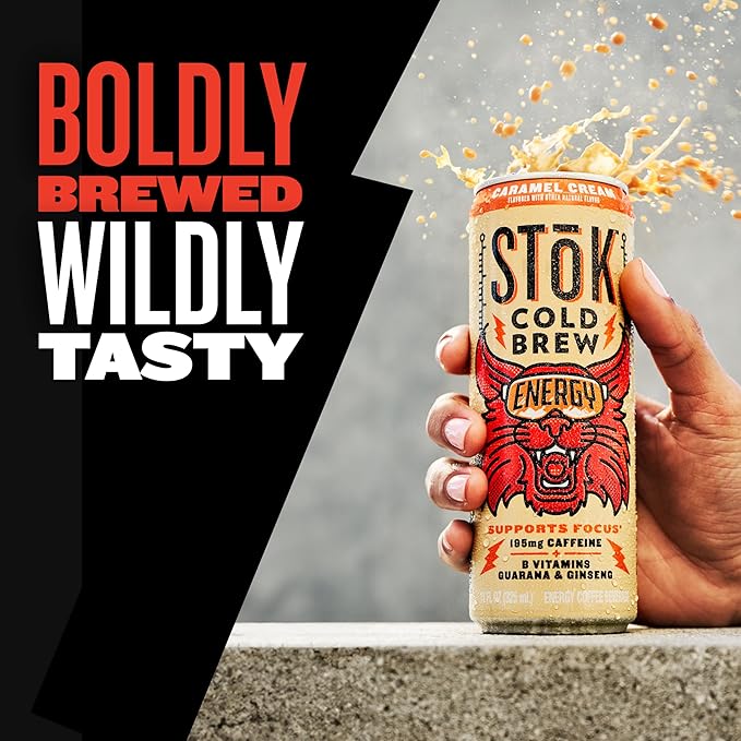 SToK Cold Brew Energy Caramel Cream Energy Coffee Beverage with 195mg Caffeine to Help Support Focus Canned Coffee with B-Vitamins Guarana and Ginseng 11 fl oz 12pk