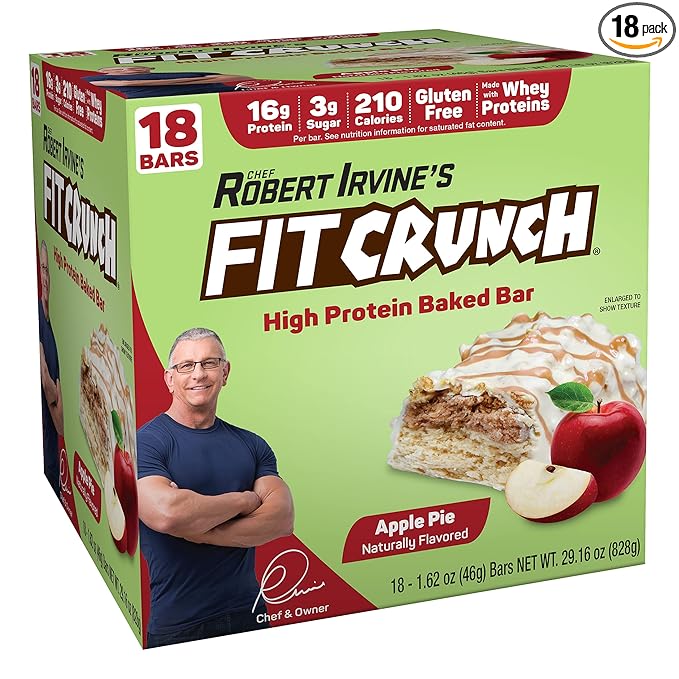FITCRUNCH Snack Size Protein Bars 6-Layer Baked Bar 3g of Sugar &amp Soft Cake Core (18 Bars Apple Pie)