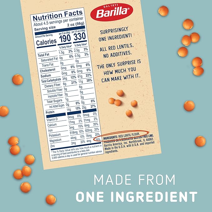 Barilla Red Lentil Penne Pasta 8.8 oz (Pack of 10) - Gluten Free Non GMO &amp Kosher - Plant Based Protein