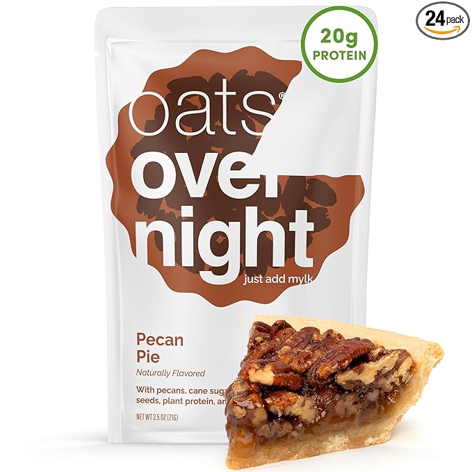 Oats Overnight Pecan Pie - Overnight Oats with 20g Plant-Based Protein High Fiber Breakfast Protein Shake - Vegan Gluten Free Oatmeal Non GMO High Protein Oatmeal (2.5 oz per Meal) (24 Pack)
