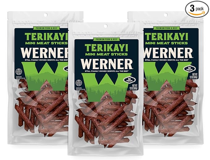 Werner Mini Teriyaki Meat Sticks Pack of 3 – 12 Ounce Resealable Bag