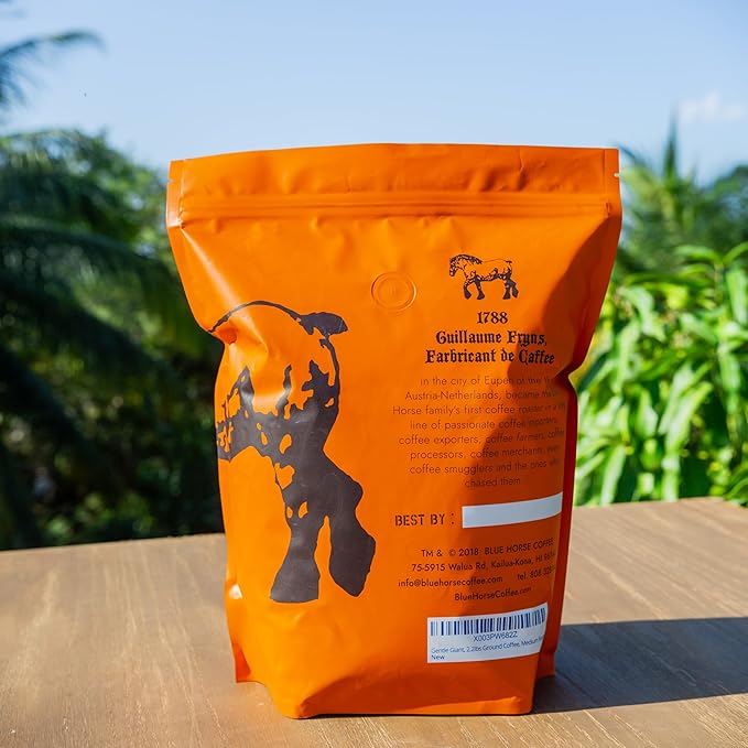Blue Horse 'Gentle Giant' Hawaiian Roast Arabica Whole Beans Blend (20% Kona) Medium Roast 2.2 Lbs (35 oz) Farm-Fresh Arabica Coffee Smooth &amp Bold Flavor with Rich Aroma