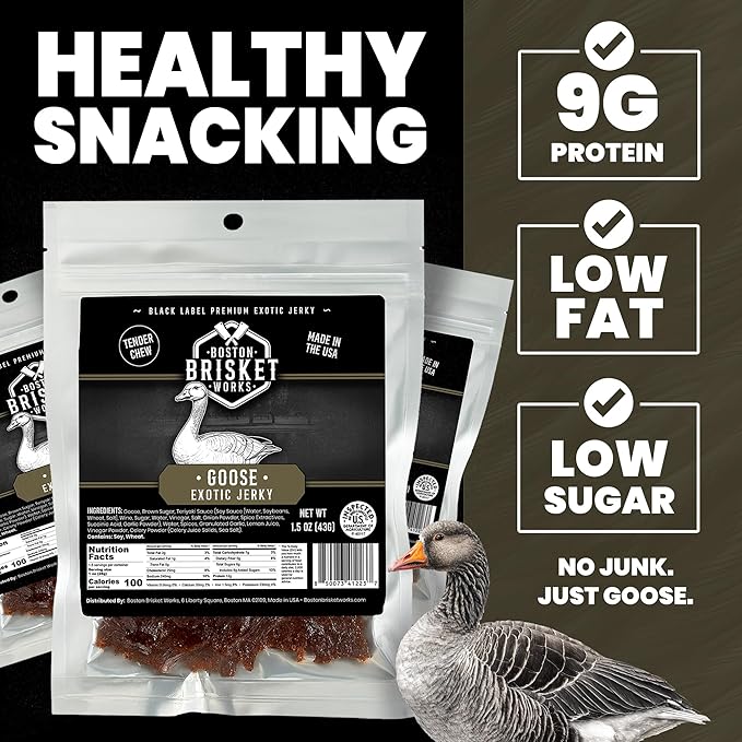 GOOSE JERKY - Premium Waterfowl Meat - Wild Game Bird Snack - Unique Hunter Gift for Dad Grandpa - Exotic Meat Lover Present