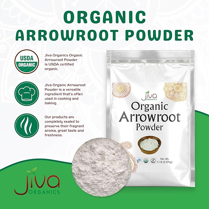Jiva Organics Organic Arrowroot Flour (Powder) 5 Pound Bag - Raw Non-GMO Gluten Free