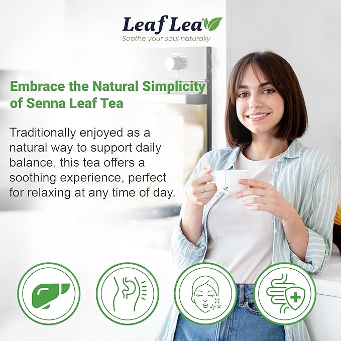 LeafLea 80 Senna Leaf Tea Bags – Natural Herbal Laxative Tea Supports Gentle Constipation Relief &amp Healthy Digestion Caffeine-Free Sugar-Free No Gluten Non-GMO Vegan Individually Wrapped
