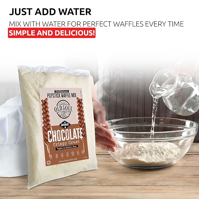 OldSoul Professional Popstick Waffle Mix | GLUTEN FREE &amp VEGAN | Stick Waffles Dough Mix | Chocolate Flavor | 5 lbs | 112 Waffles (5 Lbs Gluten Free &amp Vegan)