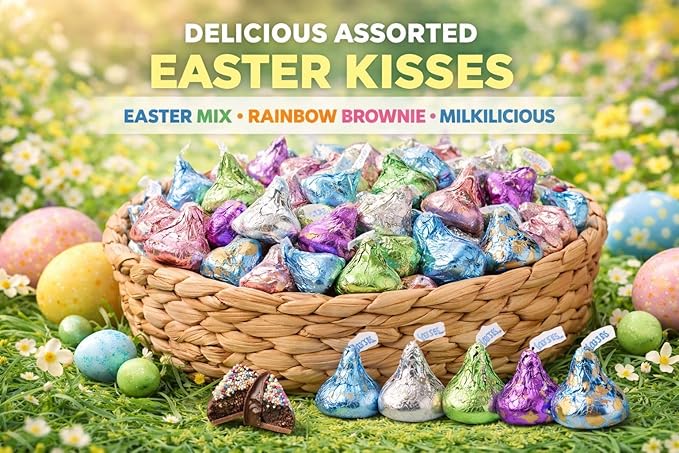 Hershys Kisses Easter Mix Milk Browny Bar and Milklicious Chocolate Candy Pastel Colors 2 Pound Approx 200 Pieces