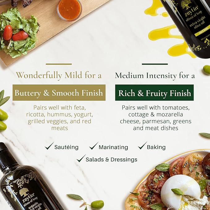Zeytin Olive Oils Extra Virgin - Early Harvest Bottled in May 2024 - Awarded Brand - Custom Premium Gift Box - Cold Pressed Olive Oil for Cooking Soup &amp More - Perfect Vegan &amp Keto (2 x 16.9