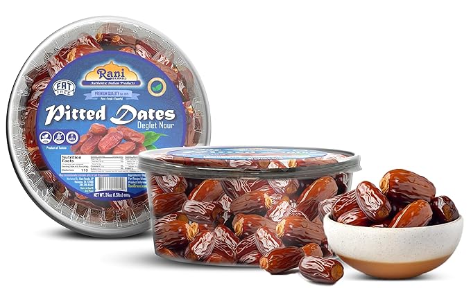 Rani Pitted Dates (Deglet Nour) Raw Dried Fruit 24oz (1.5lbs) 680g Pack of 2 ~ All Natural | Fat-free | No added Sugar | Vegan | Gluten Friendly | Non-GMO | Kosher | Product of Tunisia