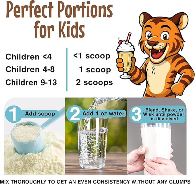 Kids Protein Shake Powder 16g – No Added Sugar Organic Ingredients Grass-Fed Whey Proteins – Calcium &amp Choline for Bone Strength &amp Brain Development Protein Shake – Vanilla