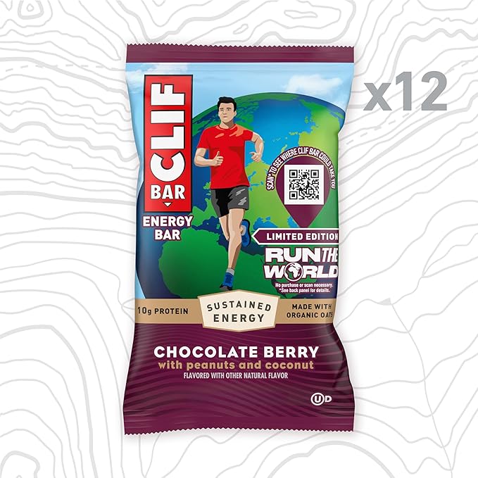CLIF BAR – Energy Protein Bars – Limited Edition Run the World - Chocolate Berry - Made with Organic Oats - Energy Bars - Non-GMO (12 Pack)