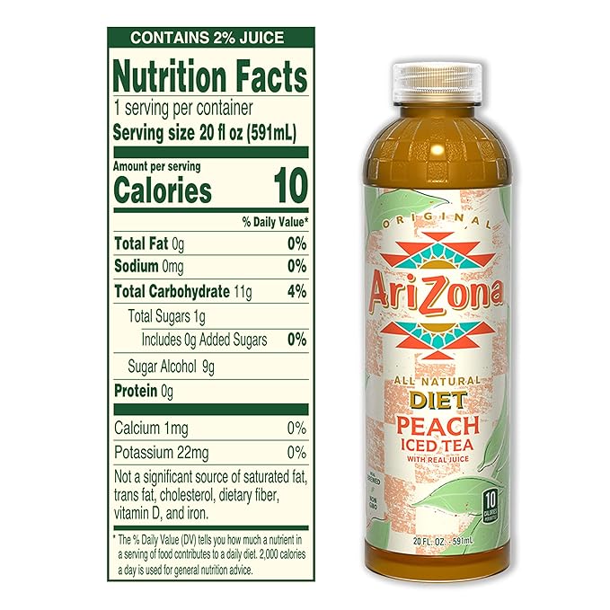 AriZona Diet Peach Tea 20 Fl Oz Pack of 24 - All Natural Brewed Tea20 Fl Oz (Pack of 24)