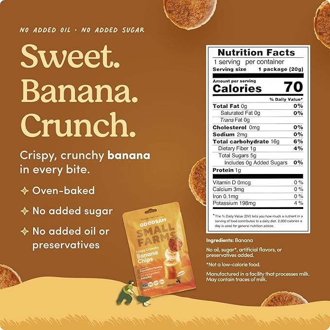 GoodSAM Small Farms Baked Banana Chips Pack of 8 Simple Ingredient Fruit Chips